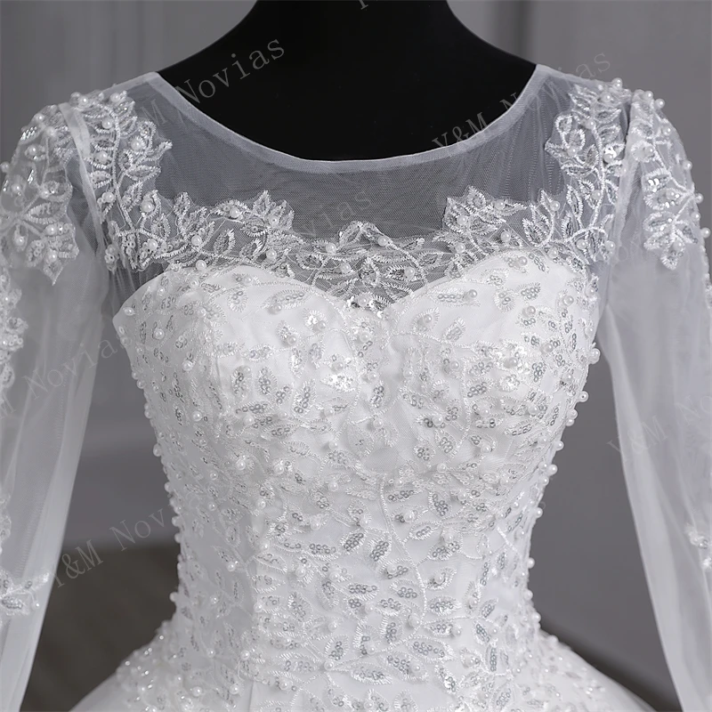 Luxury Sequined Ball Gown Full Sleeve White Wedding Dress Sweet  2 Layres Train Vintage Custom Color Plus Size For Women Bridal