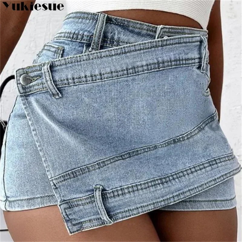 Women Skirt 2023 Summer Y2K Vintage New Korean Edition Button Short Denim Skirts High Waist Jeans A-line Irregular Mini Skirt