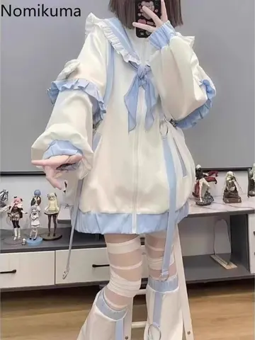 प्रीपी स्टाइल जापानी जैकेट महिलाओं के कपड़े नाविक कॉलर ज़िपर ढीले आउटवियर Y2k टॉप रोपा मुजेर कैज़ुअल फैशन प्यारा कोट 10 best sales नाविक शीर्ष - №8