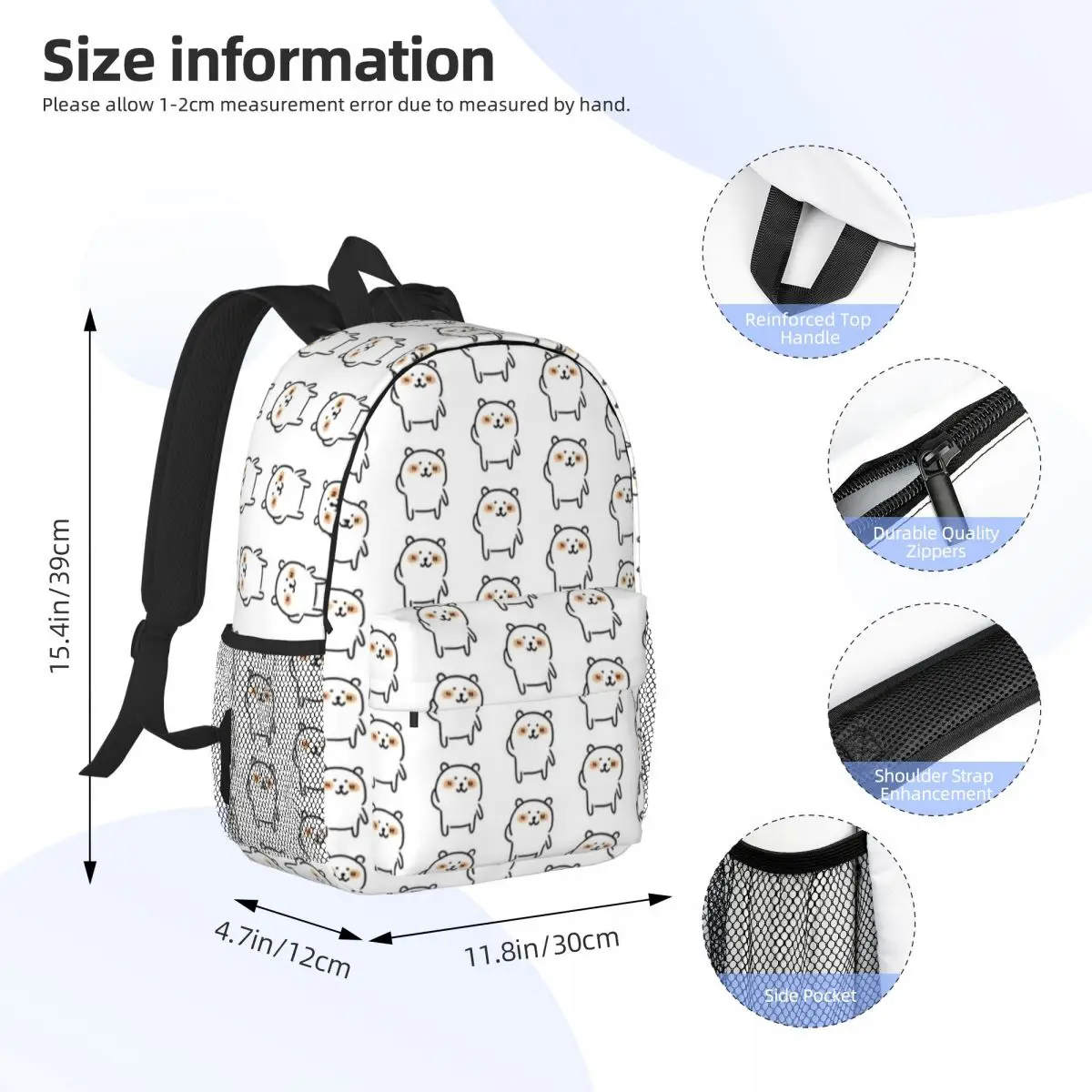 Chiikawa 15-Inch Waterproof Backpack - Lightweight Travel Bag with Multiple Pockets for Organization