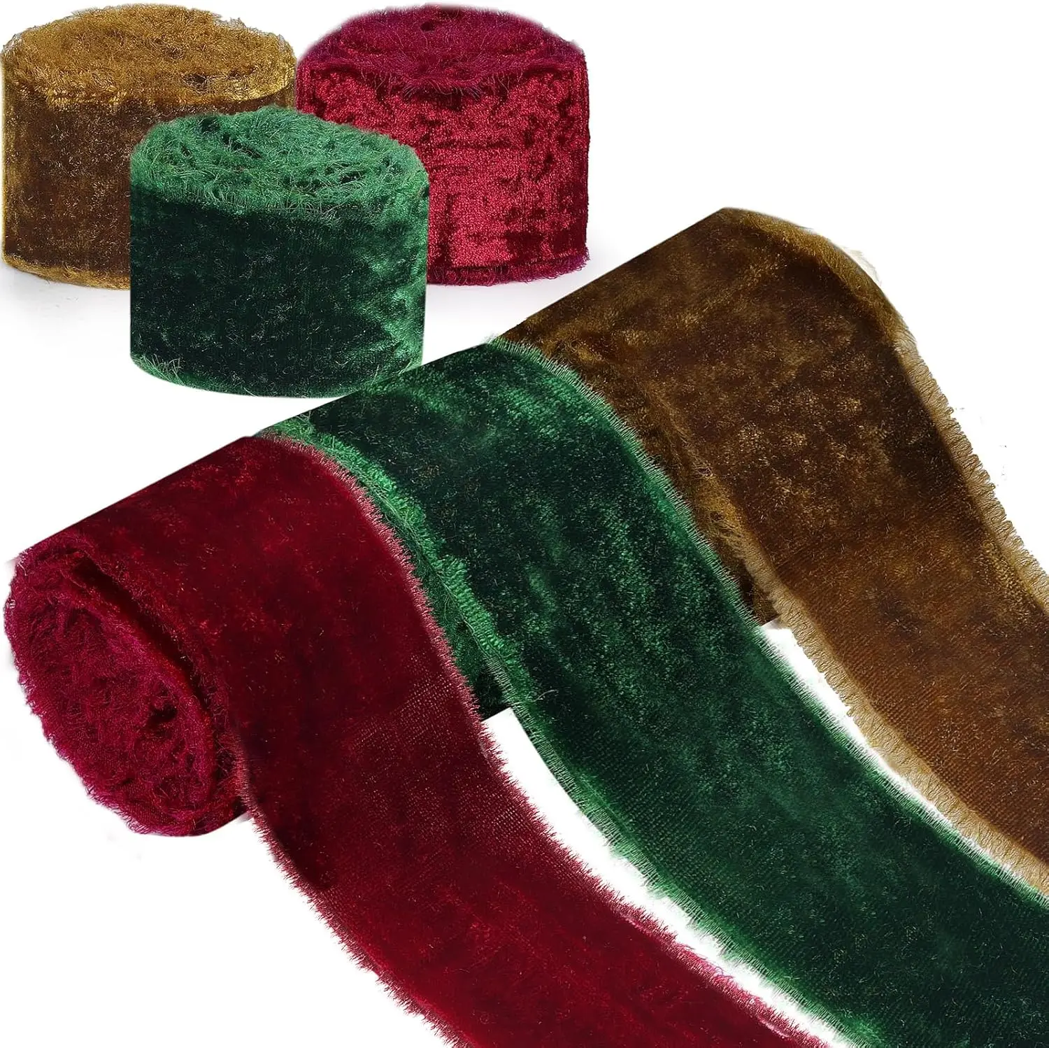 1,5 Yards/Rolle 4cm Handgefertigtes Ausgefranstes Samtband mit Kanten, Knittereffekt, Zerrissen, für Hochzeit, Party, Blumenstrauß, Geschenkverpackung, DIY-Dekorationen