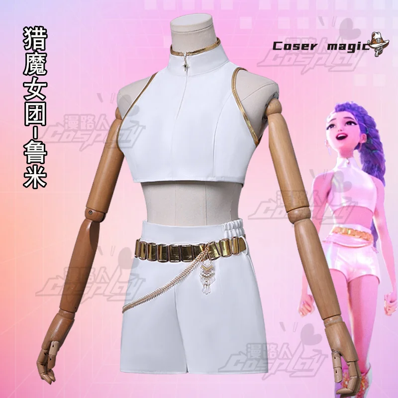 

KPop Demon Hunters Rumi Cosplay Costume White Stage Uniform Huntrix Performance Outfit Earrings Halloween Party for Women Girls