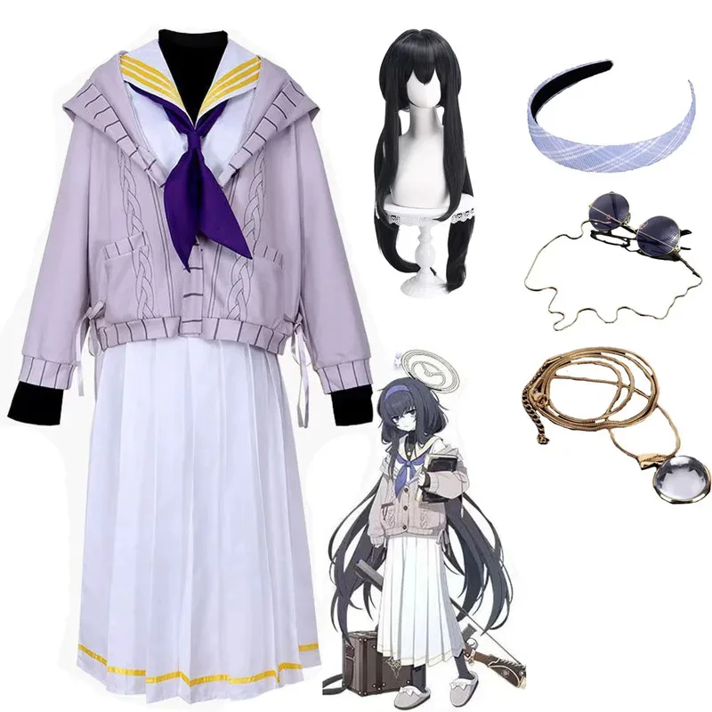 

Blue Archive Kozeki Ui Cosplay Costume Women Girl Sailor Suit Shirt Skirt Halloween Carnival Outfits Black Gray Wig Glasses