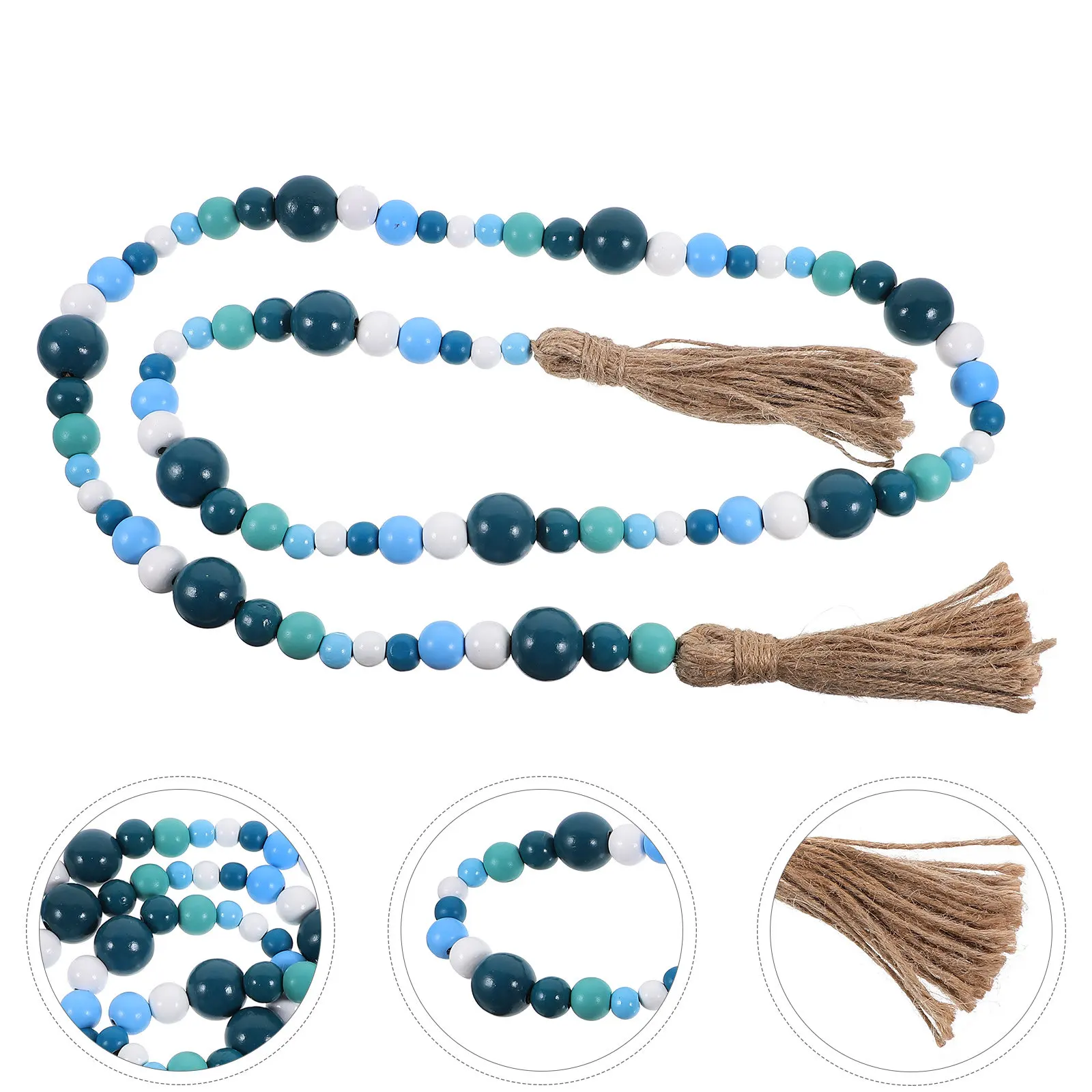 1Pcs Wood Beads Pendant Blue Ocean Breeze Tassel Wall Hanging Decoration Home Scene Ornament Hanging Wooden Bead Craft Decor
