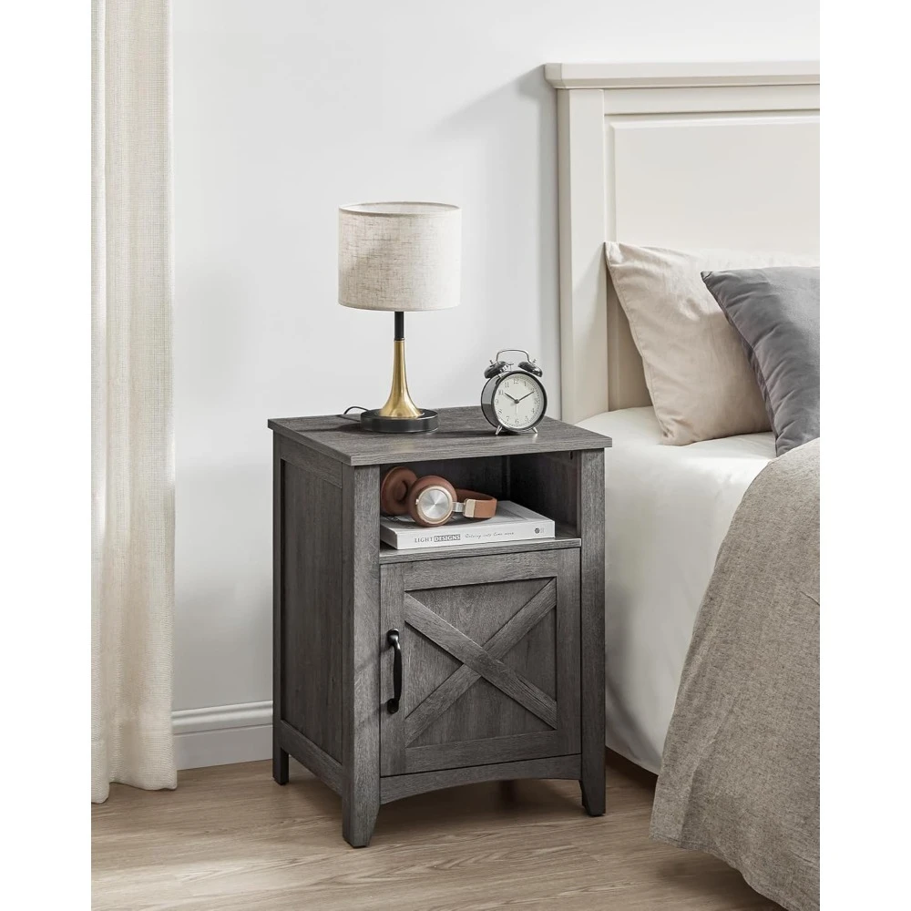 

LIRY Collection - Farmhouse Nightstand with Barn Door, Set of 2, Bedside Table with Storage, Side End Table, Customized