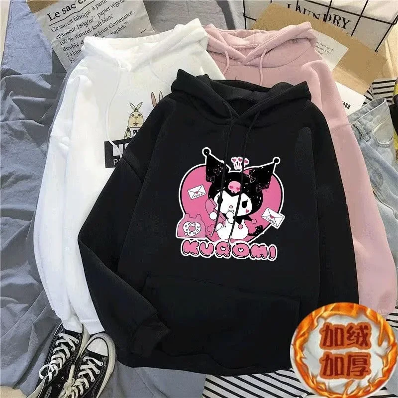 Sanrio Kuromi Anime manga comprida com capuz, Pulôver estampado bonito dos desenhos animados, Roupa externa, Camisa da moda, Brinquedos pano kawaii, Primavera e outono