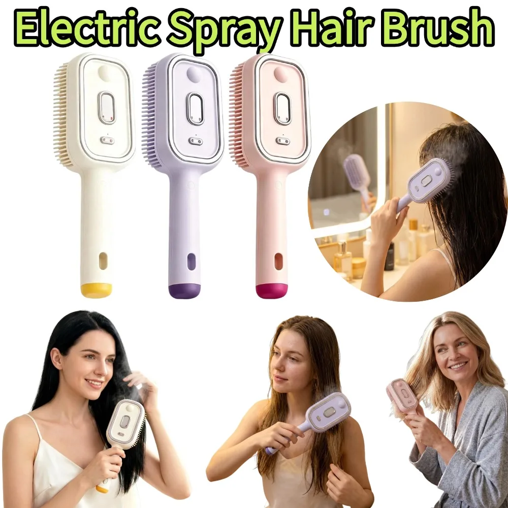 2-In-1 Air Cushion Massage Comb Electric Spray Hair Brush Misting Water Spray Reduce Frizz Anti Static Hair Straightener Tools