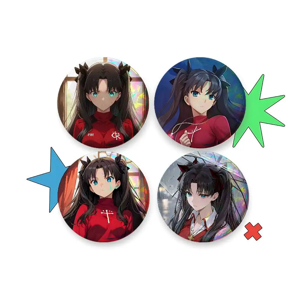 Cartoon Rin Tohsaka For Badge Custom Laser Hologram Enamel Pin Badge Metal Lapel Brooch For Clothes Bag Accessory Gift