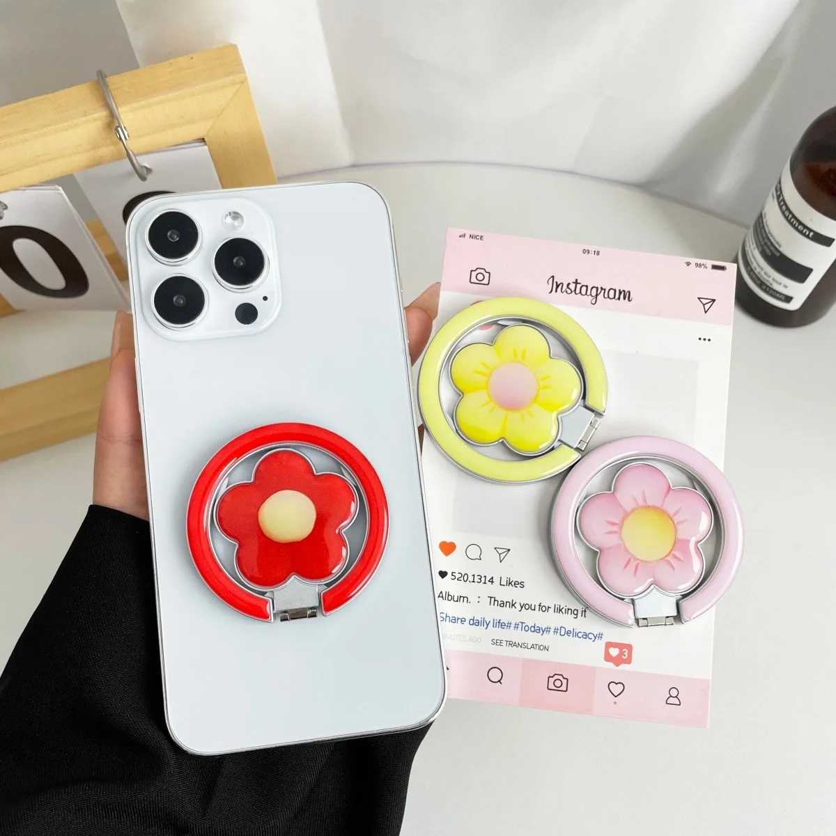 

Korean Cute Dopamine Flower For Magsafe Griptok Foldable Holder Phone Finger Ring Stand Support For iPhone 16 Girl Bracket Stand