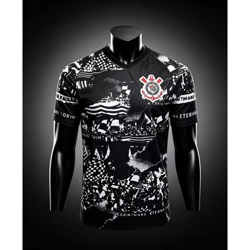 Classic Timão-style Special Soccer Jersey Adult-child V‑Neck Print Short Sleeve Brazil Corinthians City Fan Sport Football Shirt