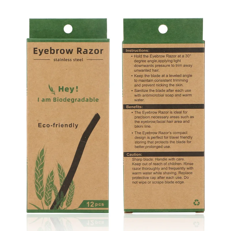 12 unids/caja de afeitar para cejas de cara de paja de trigo para mujeres, maquinilla de afeitar para dermaplano Facial, herramienta de de dermaplaning biodegradable con cubierta de precisión