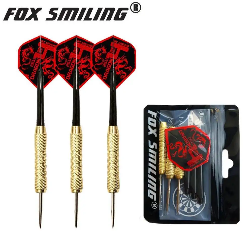 Fox sorrindo 3 peças 18g 22g ponta de aço dardo agulha dardos barril dourado com voos agradáveis