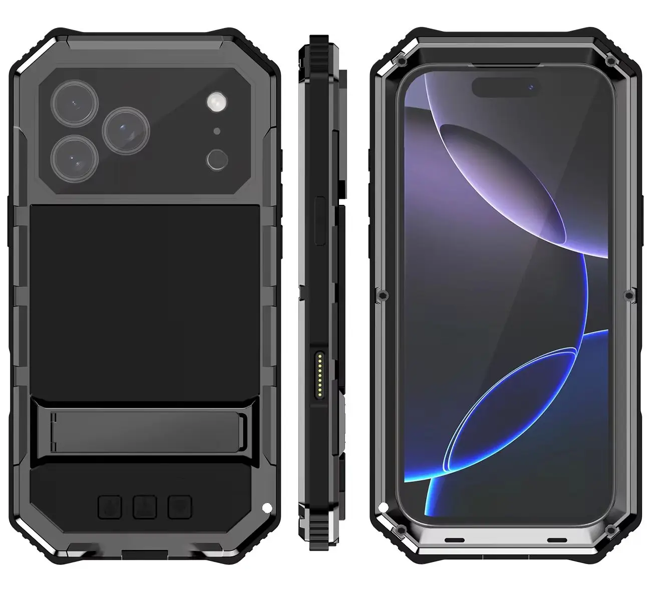 

Case For iPhone Air 17 16e 16 Pro Max 15 Plus Shockproof Heavy-duty Sturdy Aluminum Metal Cover Tempered Glass Screen Protector