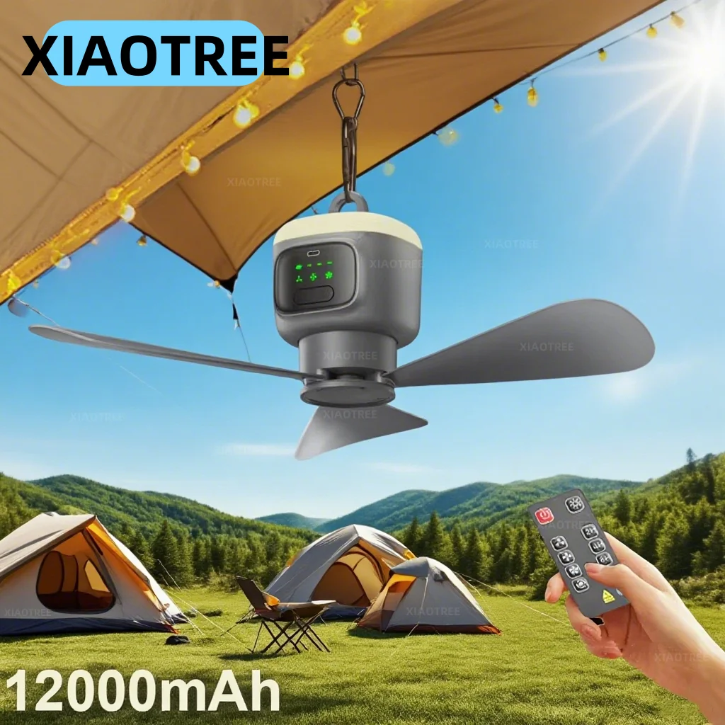 Ceiling Fan 12000mAh Wireless Portable Camping Ceiling Fan USB Rechargeable Tent Ceiling Fan with Lighting and Remote Control