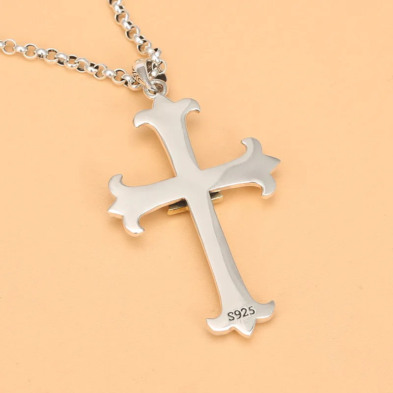 S925 silver european and american personalizedretro eye cross pendant men's and women's color matching necklace trendy