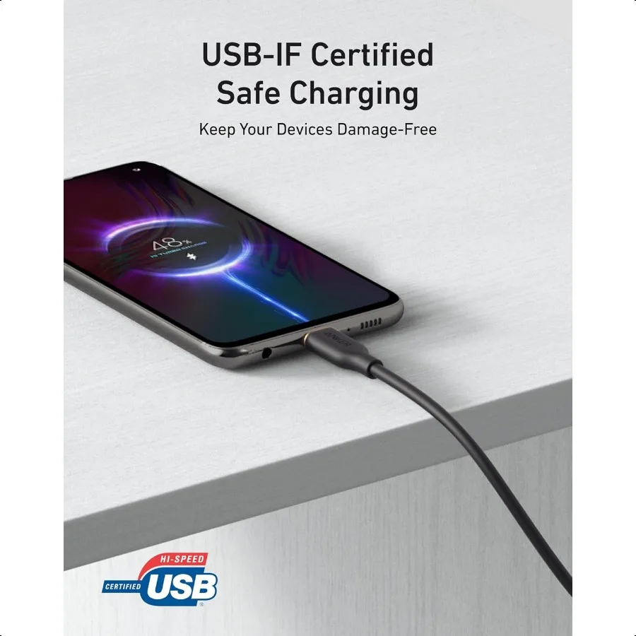 كابل من النوع C 2 حزمة USB A إلى USB C سلك تدفق شحن سريع لهاتف iPhone 16 15 أو Max Plus والمزيد بطول 6 أقدام باللون الأسود