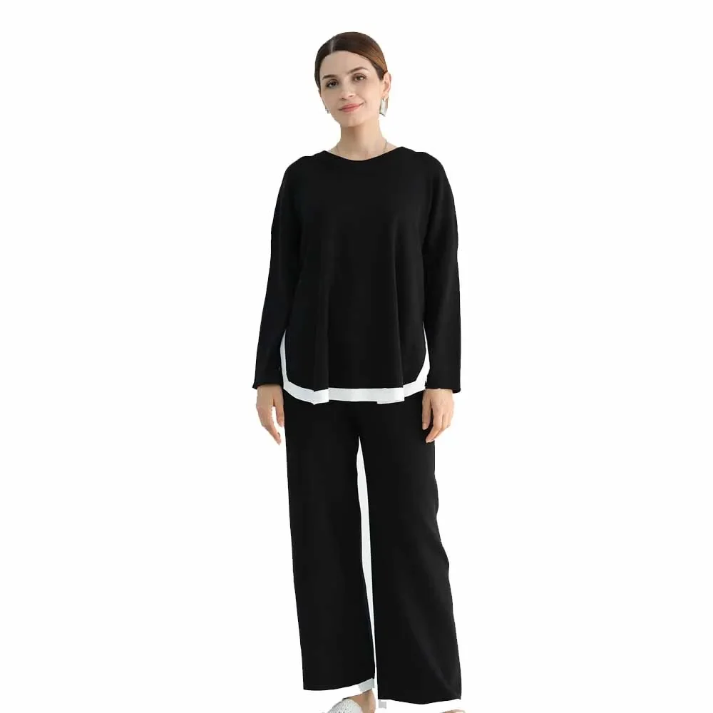 

Autumn Winter Knitted Abaya 2 Piece Thick Tops Pant Suit for Muslim Set Women Dubai Islam Clothes Sweater Trousers Dress Outfits