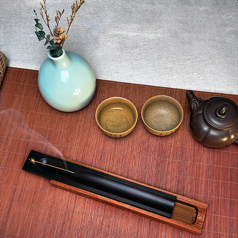 Zen Double-layer Line Incense Burner Rosewood/Purple Sandalwood Home Dual-purpose Incense Box Tea Ceremony Desktop Ornament