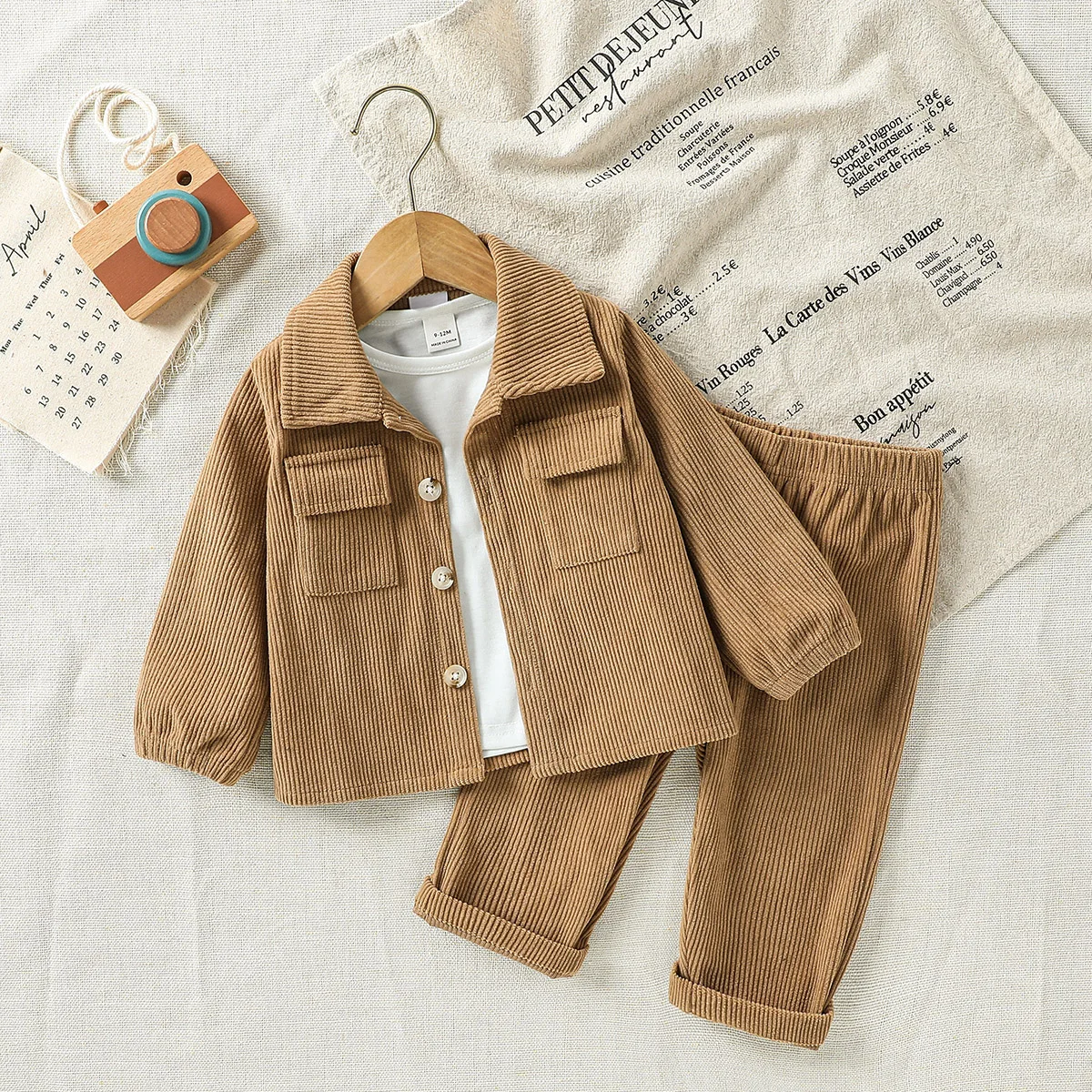 Baby Clothing Solid Set 2025 Autumn Winter New Baby Boy's Long Sleeve Suit Shirt Coat+Pant Cool 3-24M Two-piece ClothesSet