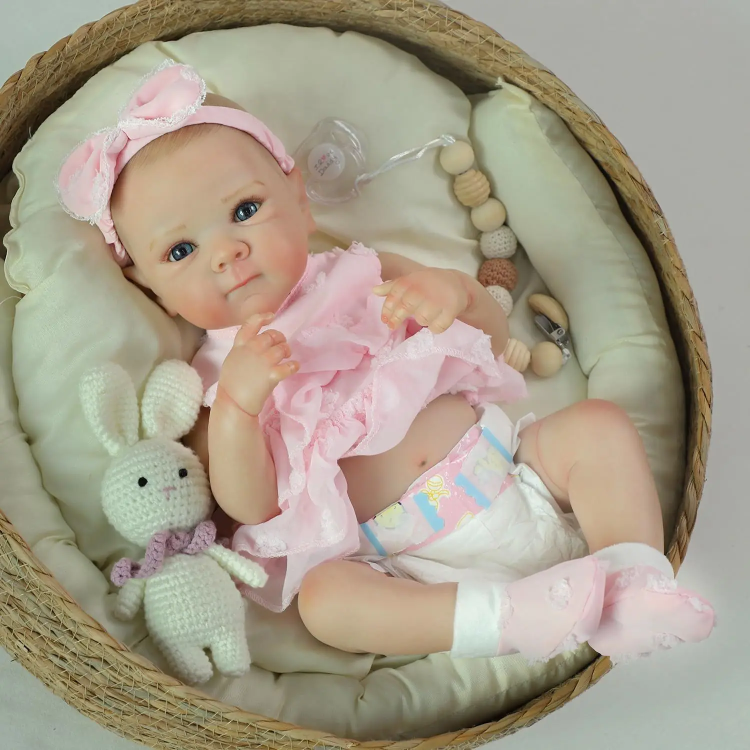 18-inch Vinyl Reborn Girl Doll, Collectible Edition | Cute Pink Outfit, Blue Eyes, Exquisite Facial Features, Realistic Skin,