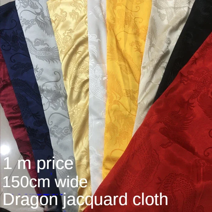 Jacquard Fabric By The Meter for Cheongsam Dresses Hanfu Sewing Dragon Soft Brocade Diy Silky Soft Thin Summer Drape Cloth White