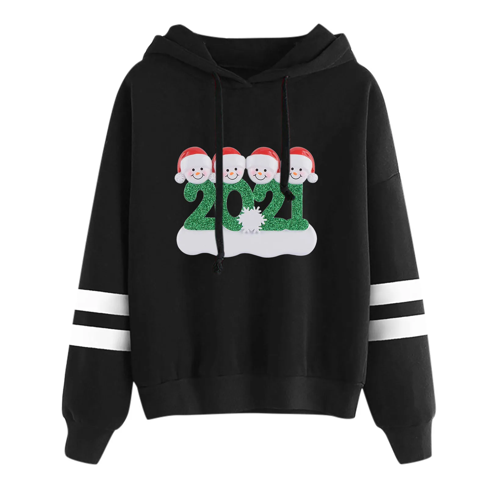 

Tunic Top Ladies Round Hoodie Long Sleeve Christmas Print Drawstring Pullover Sweatshirt Fleece Jacket