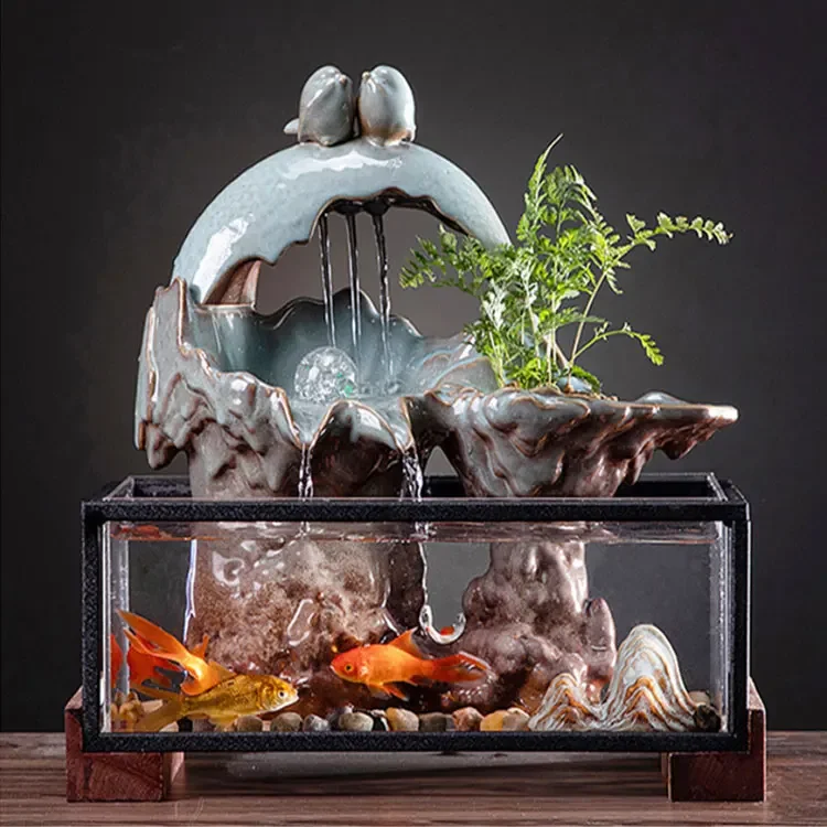 

zz Creative Lucky Fish Tank Landscape Decoration Fountain Water Chinese Desktop Office Ceramic Decoration