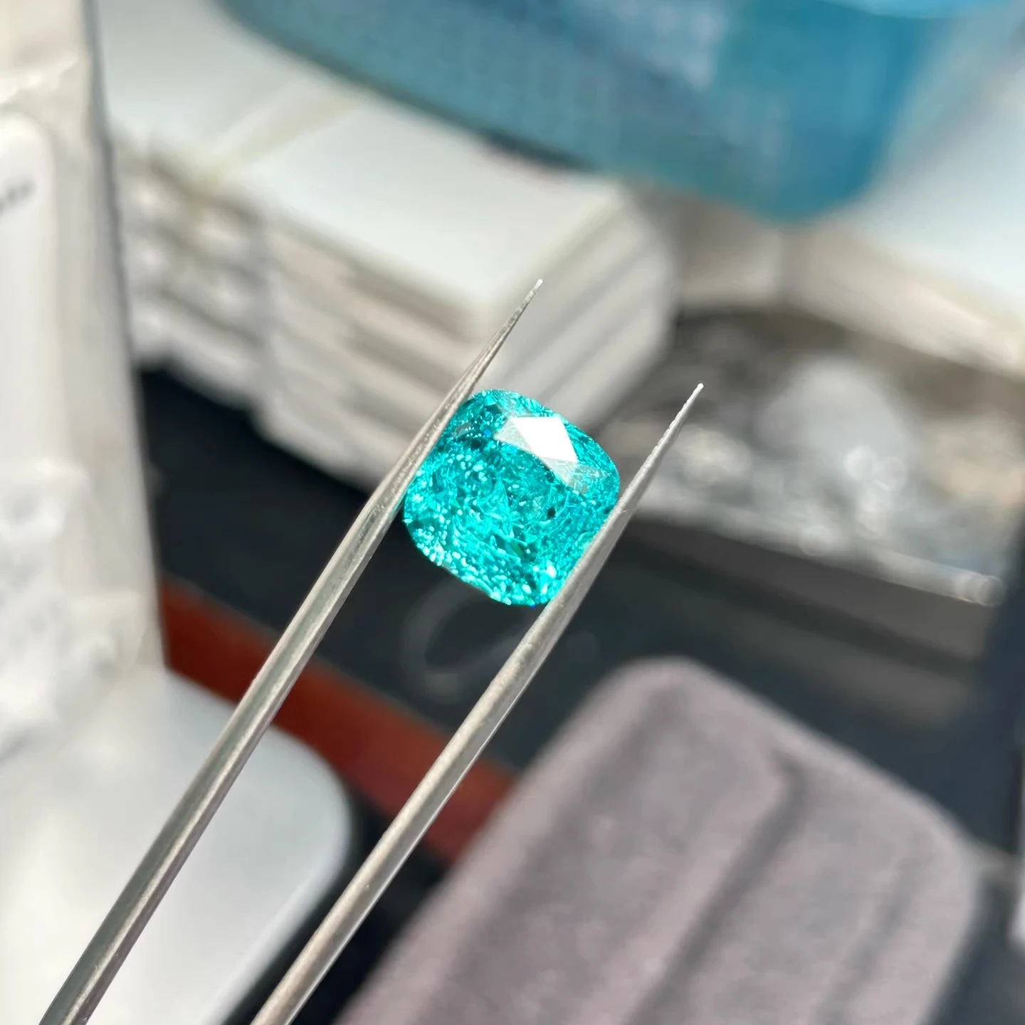 

1PCS /Square Cut Blue Paraiba Sapphire Gemstone Lab Grown Stone