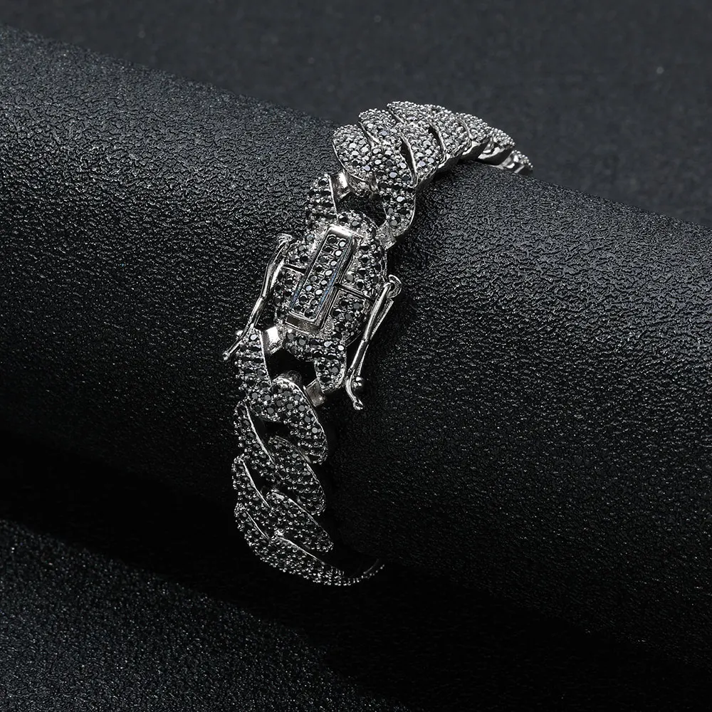 Custom 12mm 3 Rows S925 Sterling Silver VVS Diamond Necklace Iced Black/White Moissanite Cuban Link Chain for Men Gift