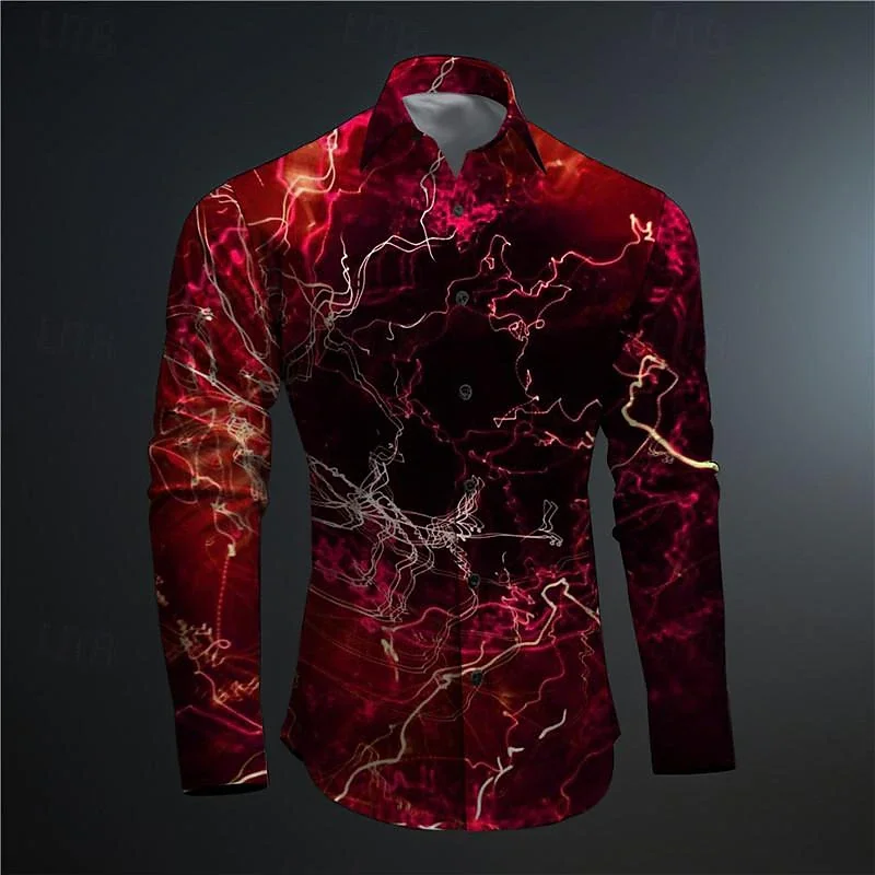 2024 Men\'s Shirt Glitzy Thunder Casual 3D printed shirt Party Street holiday upside-down long sleeve shirt