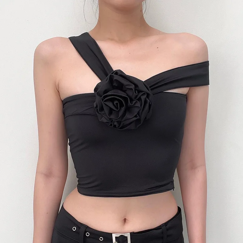 Summer Black Sexy Tank Tops For Women New Solid Appliques Sleeveless Backless Streetwear Crop Top Fashion Casual Camisole Female