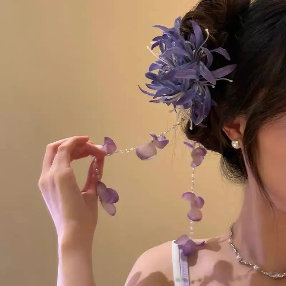 

Exquisite Elegant Flower Tassel Hair Grab Crystal Luxury Flower Hair Shark Clip Fairy Pearls Bridal Headwear Hair Jewelry