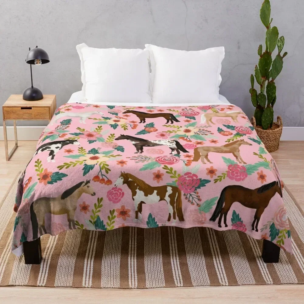 

Horses floral horse breeds farm animal pets Throw Blanket Soft Home Decor Blanket for Couch Bedroom
