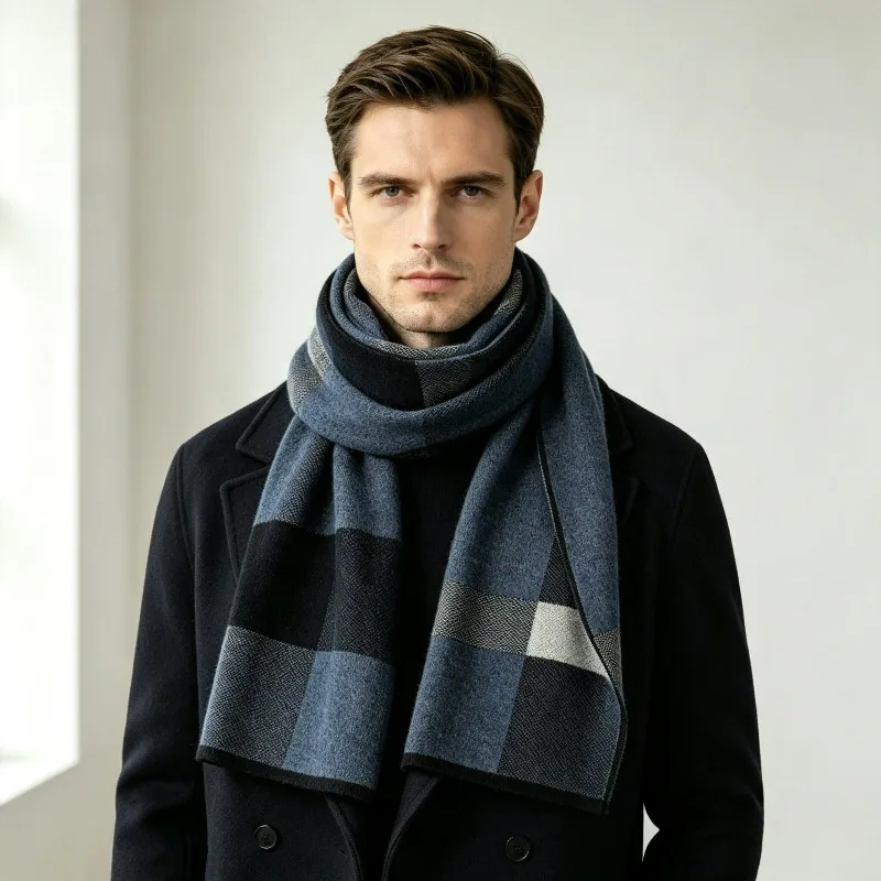 High Quality 100% Wool Scarf Autumn and Winter New Pure Wool Men's Wrap Thermal Plaid Scarves Male Women Warm Soft Mufflers