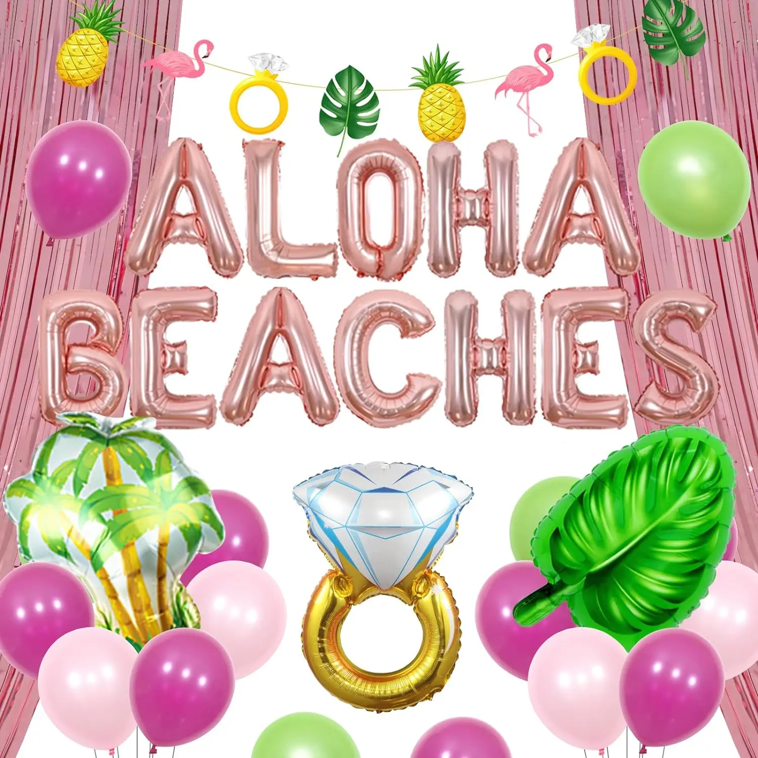 

Hawaiian Aloha Beaches Bachelorette Party Decor Flamingo Pineapple Banner Garland Coconut Tree Green Leave Tropical Balloon