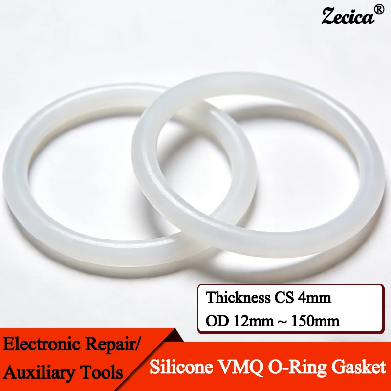 10/50 Pz VMQ O Ring CS 4mm OD 12mm ~ 150mm Silicone Bianco Food Grade Silicone Non Tossico Rondella di Tenuta Guarnizione Isolata Impermeabile