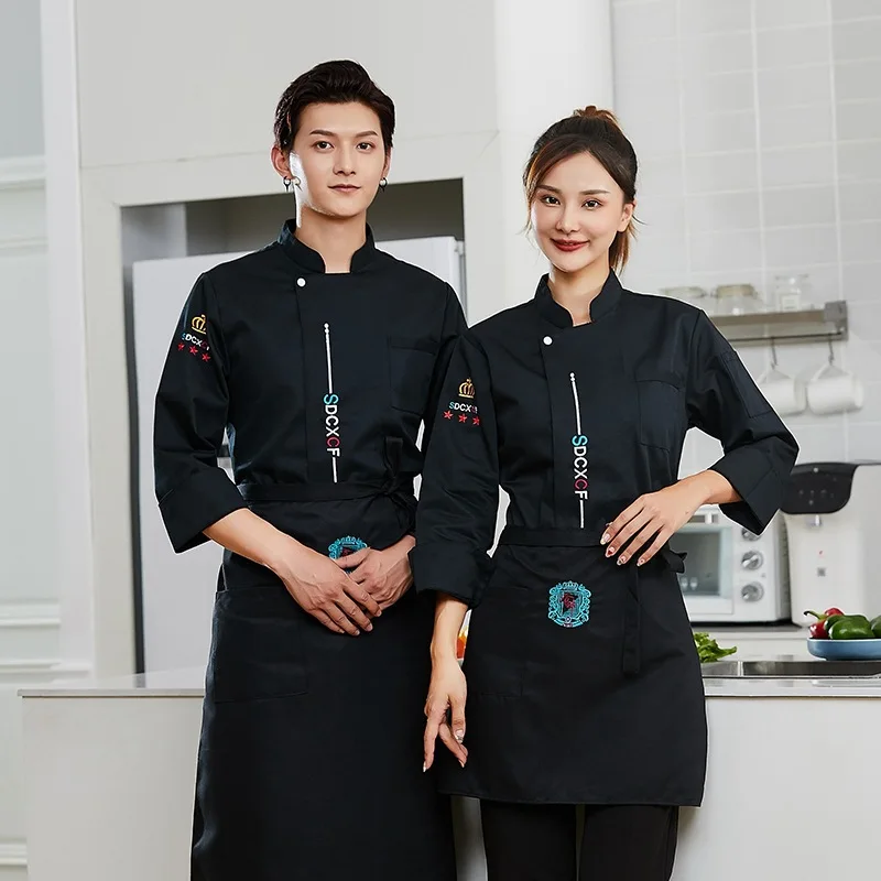 Waterproof and Oil-Proof Chef Uniform Long Sleeve Autumn and Winter Clothes Men and Women Hotel Restaurant Kitchen Chef Overalls