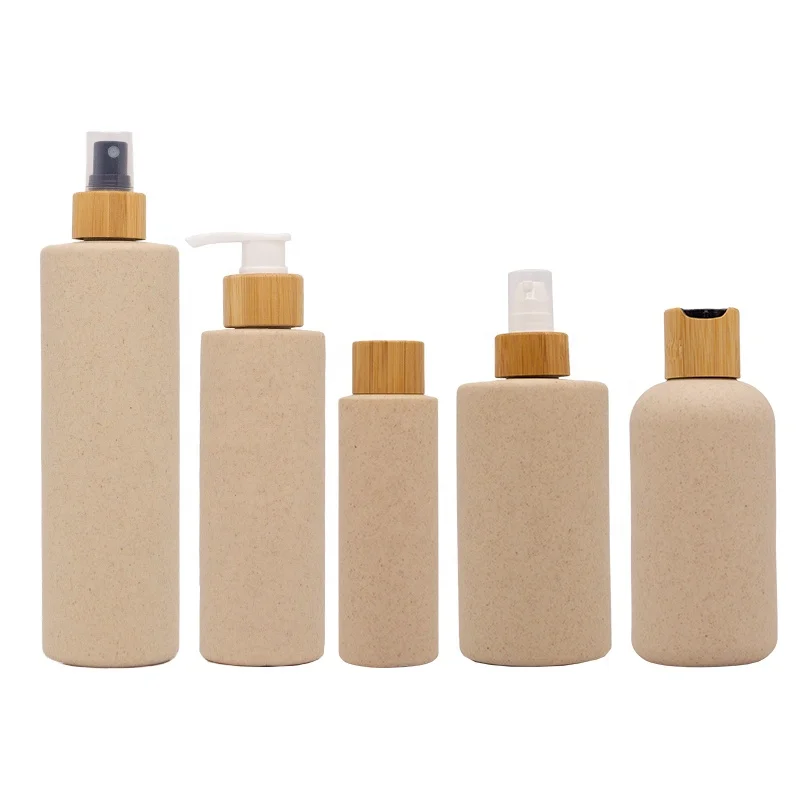 Eco friendly Home Bath Shampoo lotion Empty Cosmetic packaging bamboo Pump Packaging Wheat Straw Biodegradable bottle 250ML