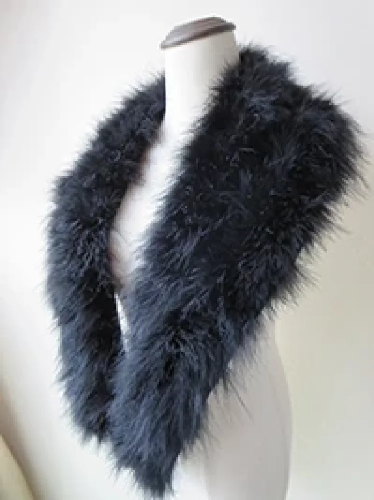 Scarf Women\'s  Real Genuine Female Ostrich Feather Fur Collar Black White Winter Fashion Warm Soft