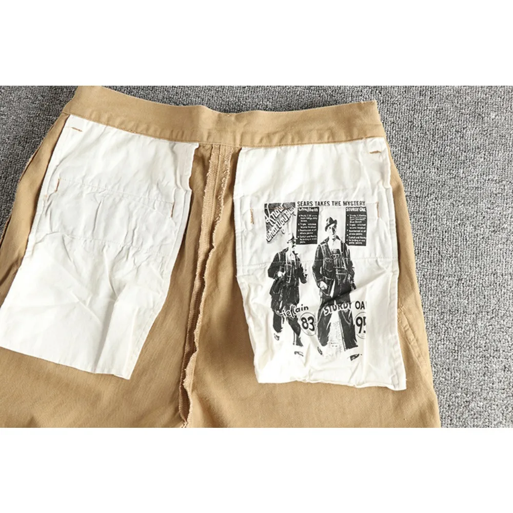 متعرجة المنسوجة القطن تصميم جيب عامي الكاكي الرجعية الرجال عارضة السراويل فضفاضة مستقيم البضائع السراويل #6