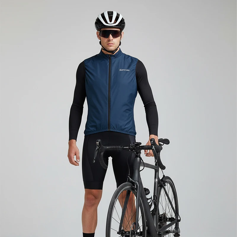 SANCUAX Fahrradweste für Herren, winddichte Fahrradweste, Zwei-Wege-Vollreißverschlüsse, Fahrrad-Windjacke, Rückseite mit 3 Taschen, ärmellose Weste – Detail 2