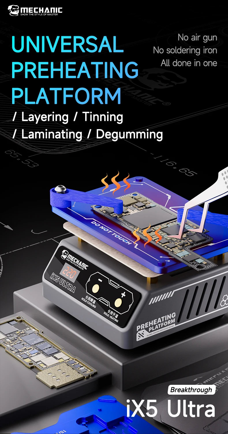MECHANIC IX5 Ultra Vorwärmstation Layering Platform für Motherboard Layering Tin Planting Kleberentfernung Heiztischreparatur – Detail 1