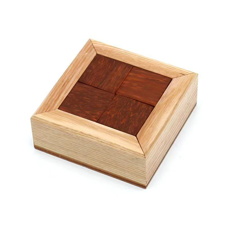 Impossible Wooden Brain Teaser Puzzle Box Cleverly Place Four Pieces Magic Gift Logic Cube High Difficulty Mind Challenge