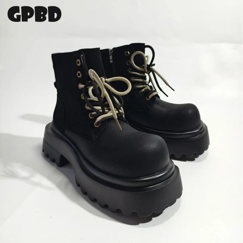 

GPBD Thick-Topped High-Top Chelsea Boots 2025 High Cuff Punk Style Men's Dark Motorcycle Boots Trendy Two-Piece Leather Upper