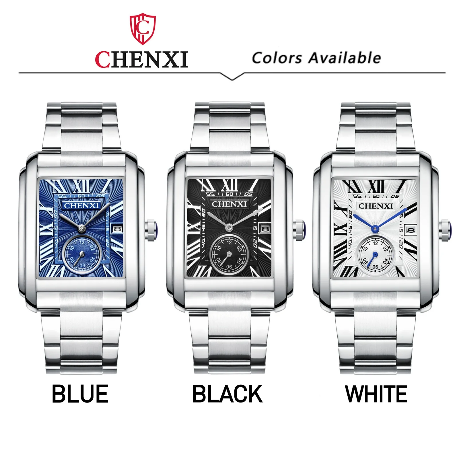 CHENXI 8216 Classic Business Men\'s Quartz Watch Simple Square Waterproof Stainless Steel Casual Calendar Fashion Watches for Men