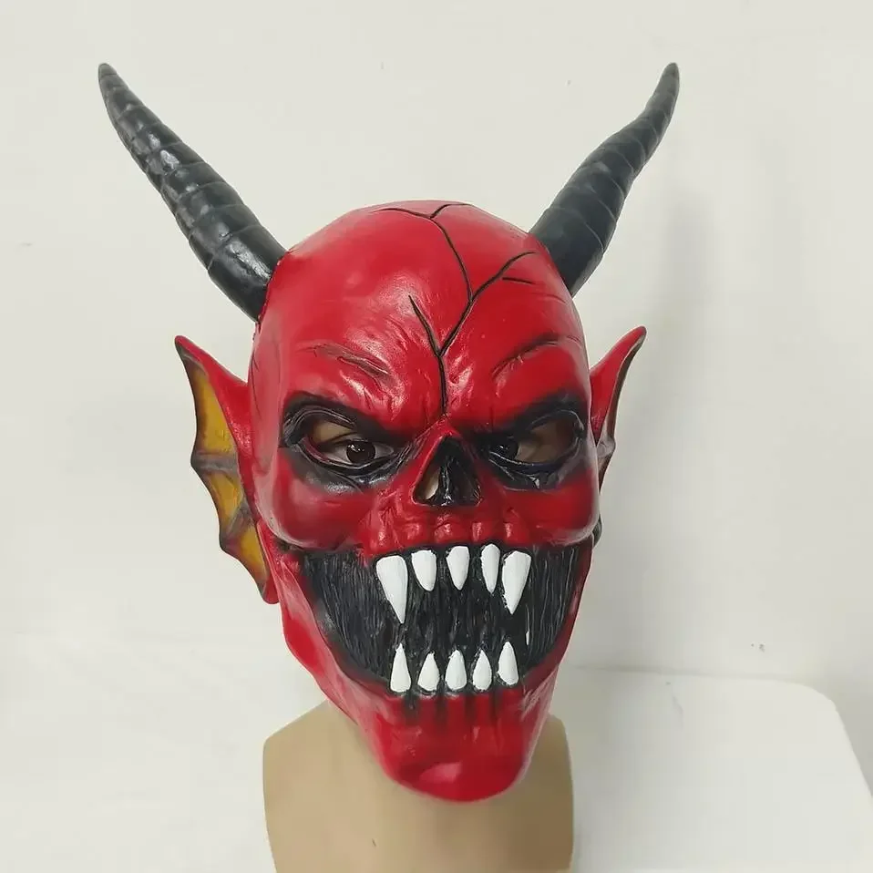 Red Devil Cosplay Costume Mask Adult Unisex Satan Headgear Monster Latex Mask Demon Accessory Halloween Carnival Props