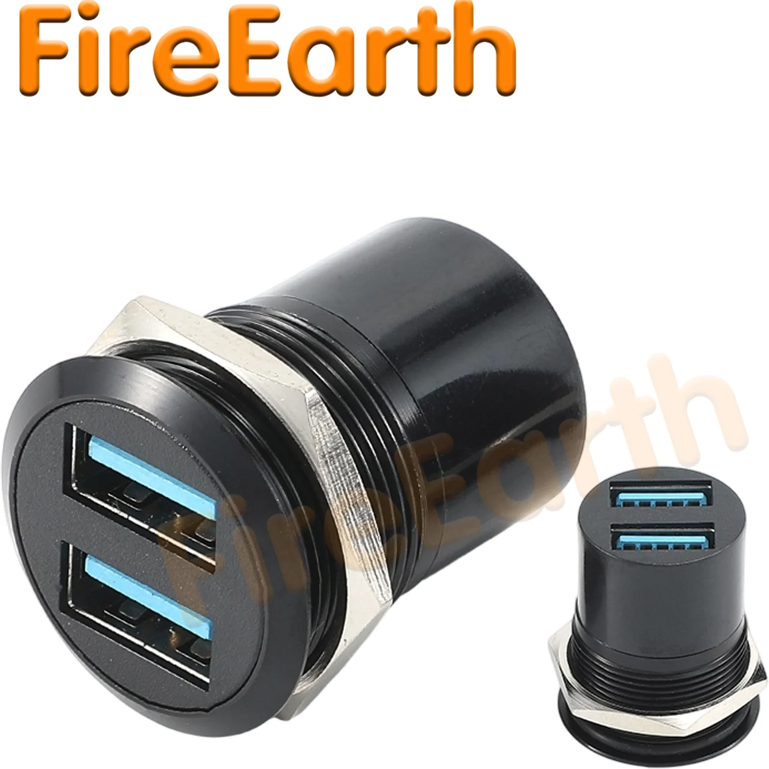 

USB 3.0 Panel Threaded Fixed Mount Adapter Dual USB Type-A Panel Mount Socket Female to Female 2-Port USB A Through Connector