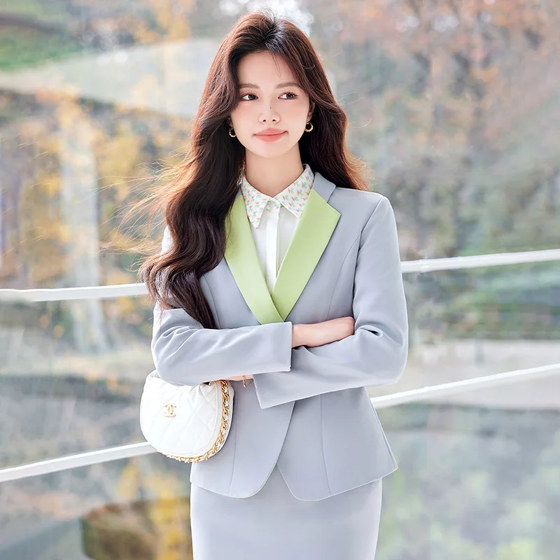 Gray Suit Women's Spring and Autumn2024New Fashion Temperament Hotel Manager Front Desk Professional Work Clothes Suit