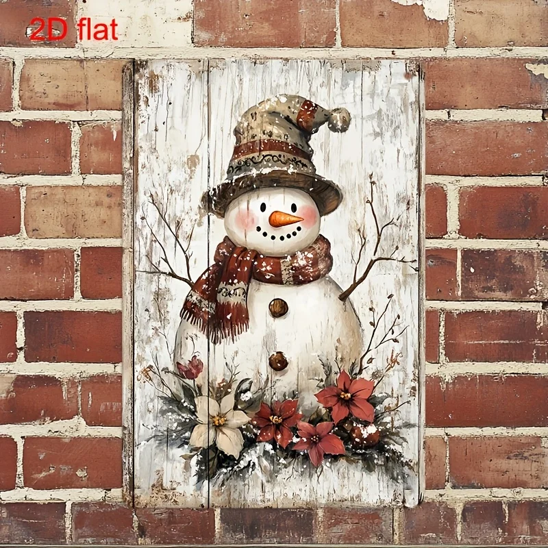 2D Flat - A Vintage Metal Sign for 2D Surfaces | Snowman Floral Wall Decor | (7.9X11.8 Inches / 20*30 Cm) Durable, Pre-Drille