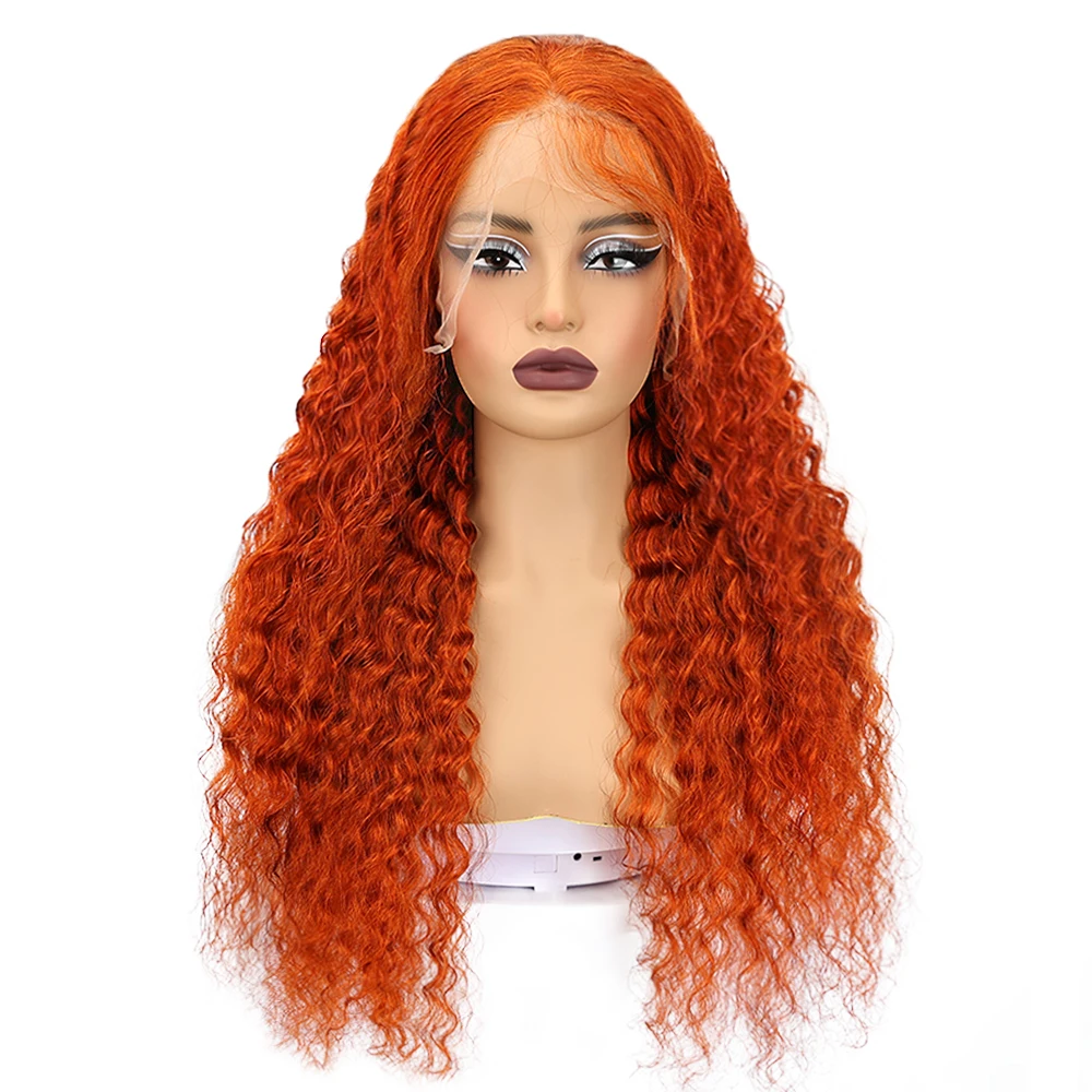 Swupod 13x4 13x6 220% Density Transparent HD Lace Front Wig for Women Deep Wave Remy Human Hair Ginger Orange 350# Loose Curly